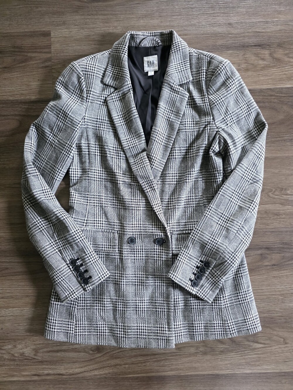 GAP Women's Gray Cotton-blend Plaid Double-Breasted Blazer In Size 6T